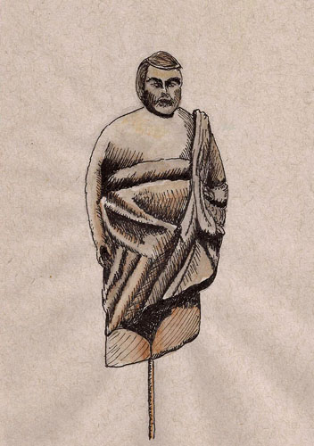 Little theatre guy (Strathmore toned gray paper, De Atramentis Document Black ink)